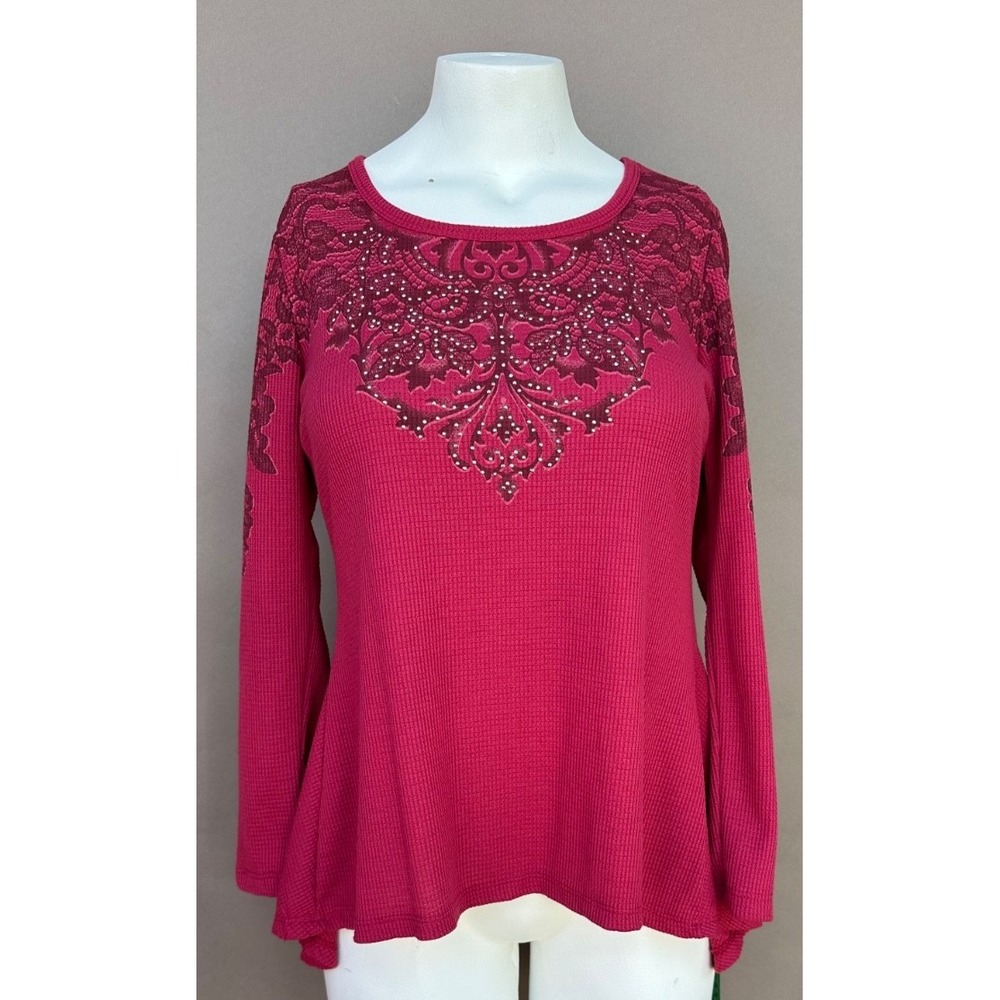 Vintage Y2K Unity World Wear Tunic Top Medium Boho Waffle Knit Studded Hem Whims